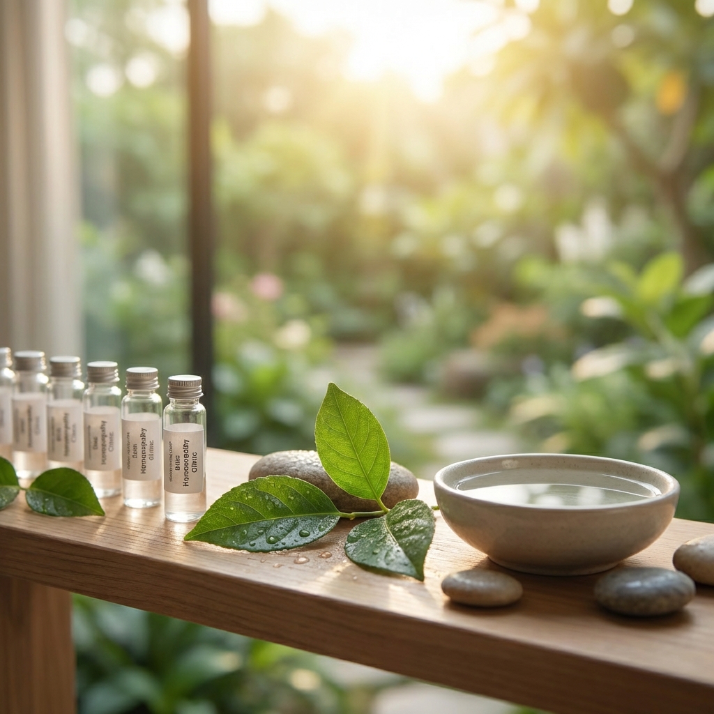 Serene view of homeopathic remedies and nature